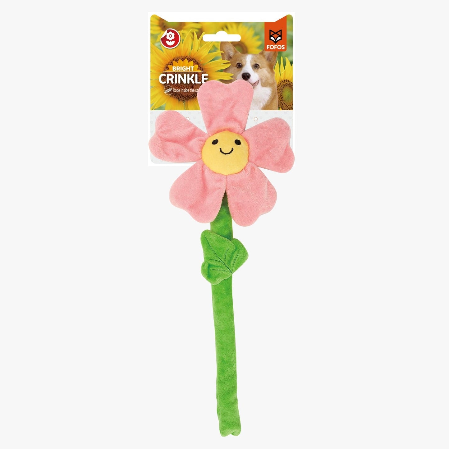 FOFOS pink flower crinkle rope dog toy