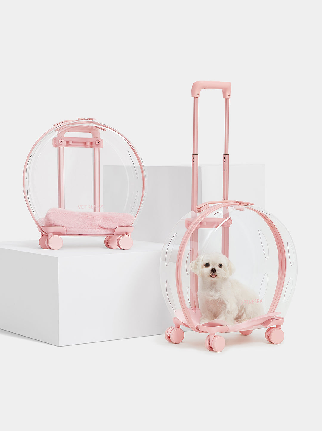 Transportador de Burbuja Transparete Rosado para Mascotas de Vetreska