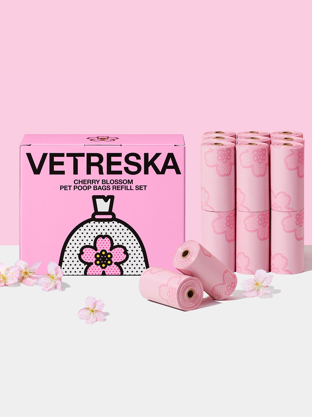 20 Rollos de repuesto de 15 bolsas cada uno para desechos de mascotas con aroma Cherry Blossom VETRESKA