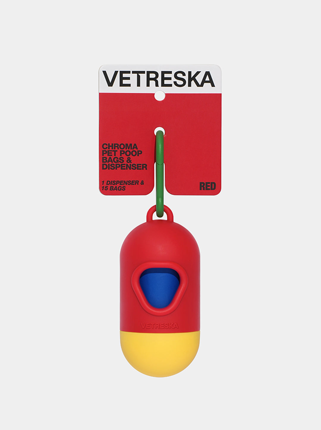 Dispensador Chroma Amarillo y Rojo de bolsas para desechos de mascotas VETRESKA