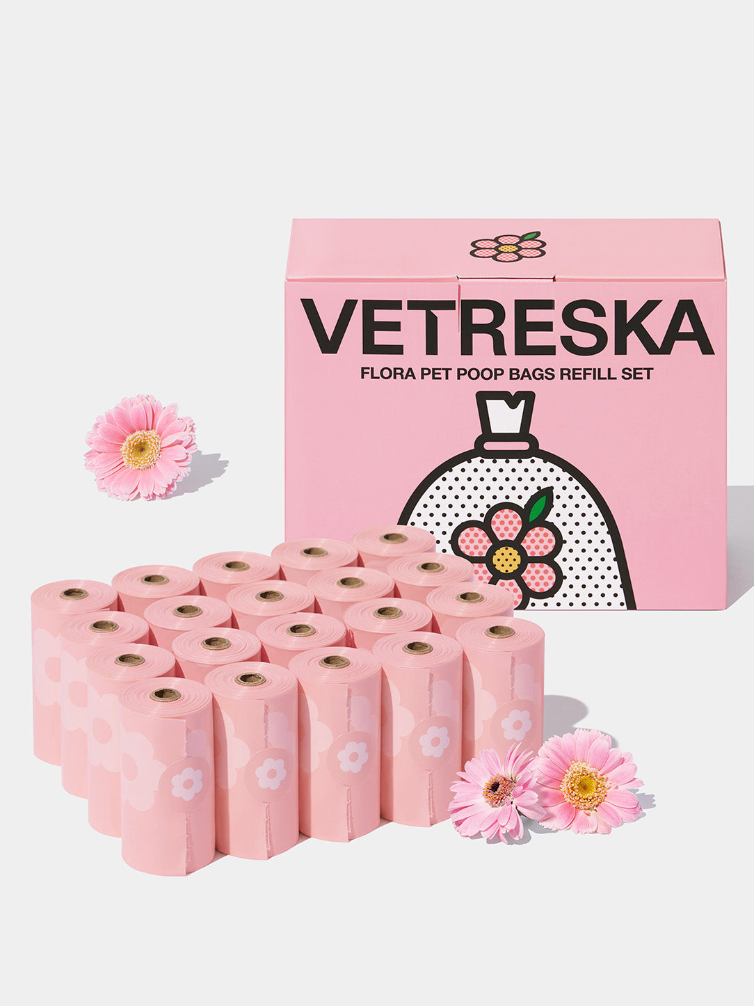 20 Rollos de repuesto de 15 bolsas cada uno para desechos de mascotas con aroma Floral VETRESKA
