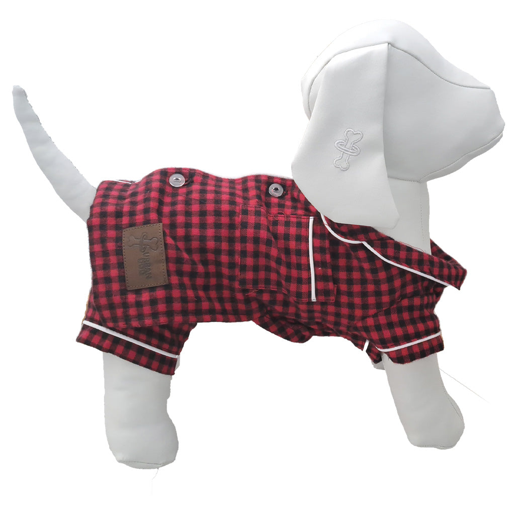 Pijamas de cuadros rojo y negro para mascotas