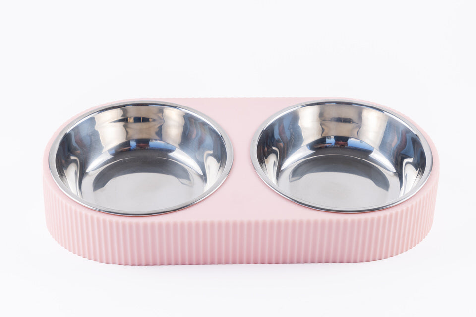 Plato doble rosado Roman para perros y gatos