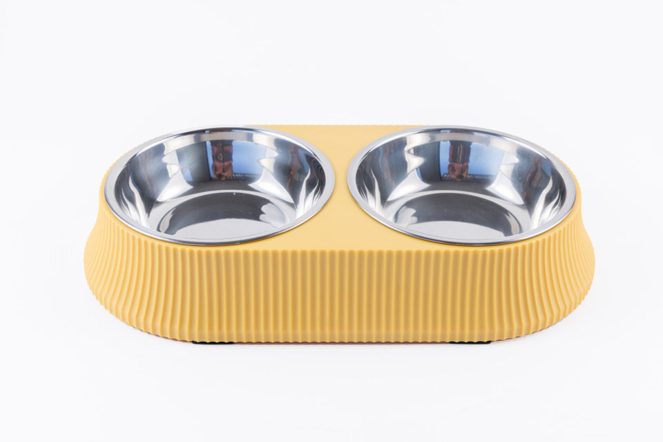 Roman Double Stainless Steel Pet Bowl Yellow 