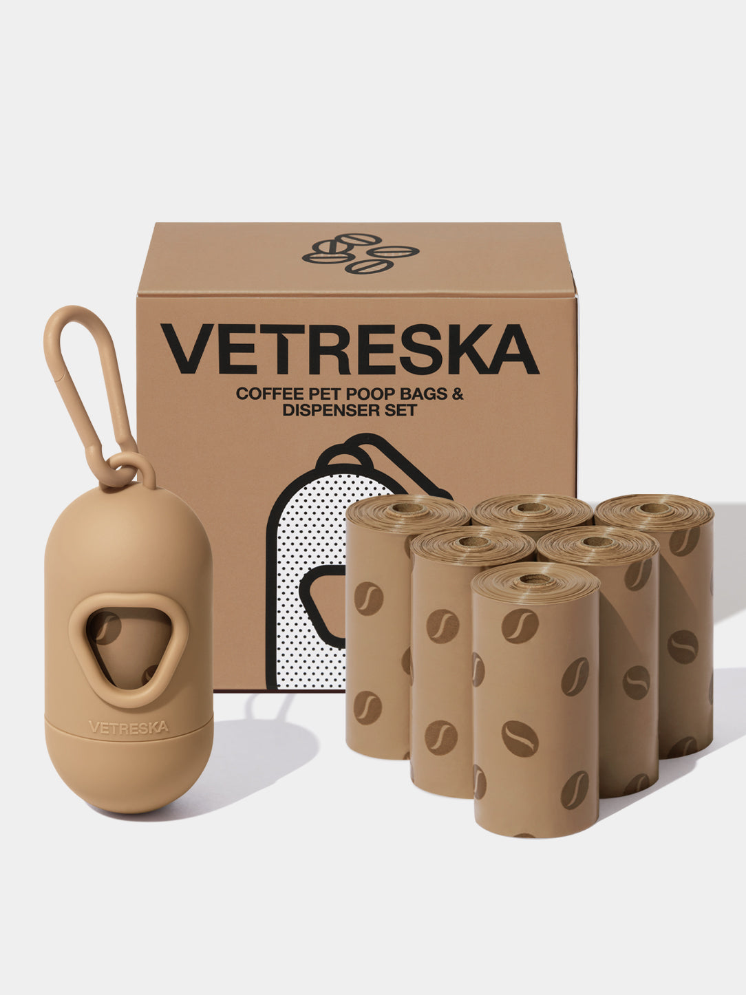 Dispensador Cafe  de bolsas para desechos de mascotas mas 7 rollos VETRESKA
